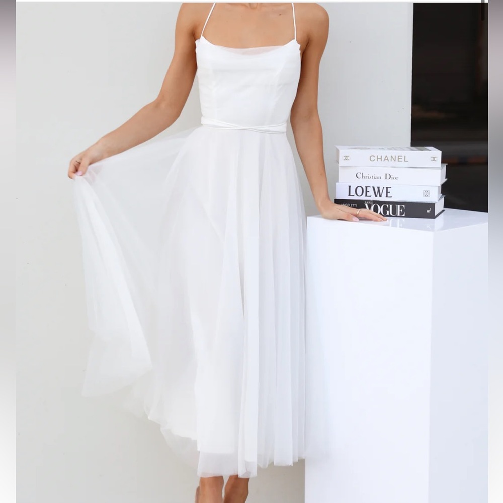 Hello Molly Signal My Way Tulle White Midi Dress